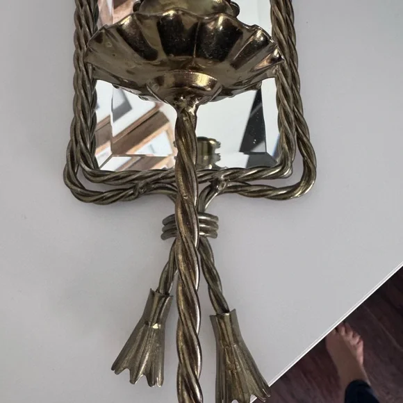 MCM brass mirror candle wall sconce - Picture 5 of 7